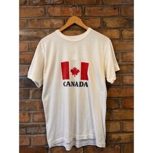Vintage 70s DNS Canada Flag Graphic T Shirt Mens Large White Single Stitch